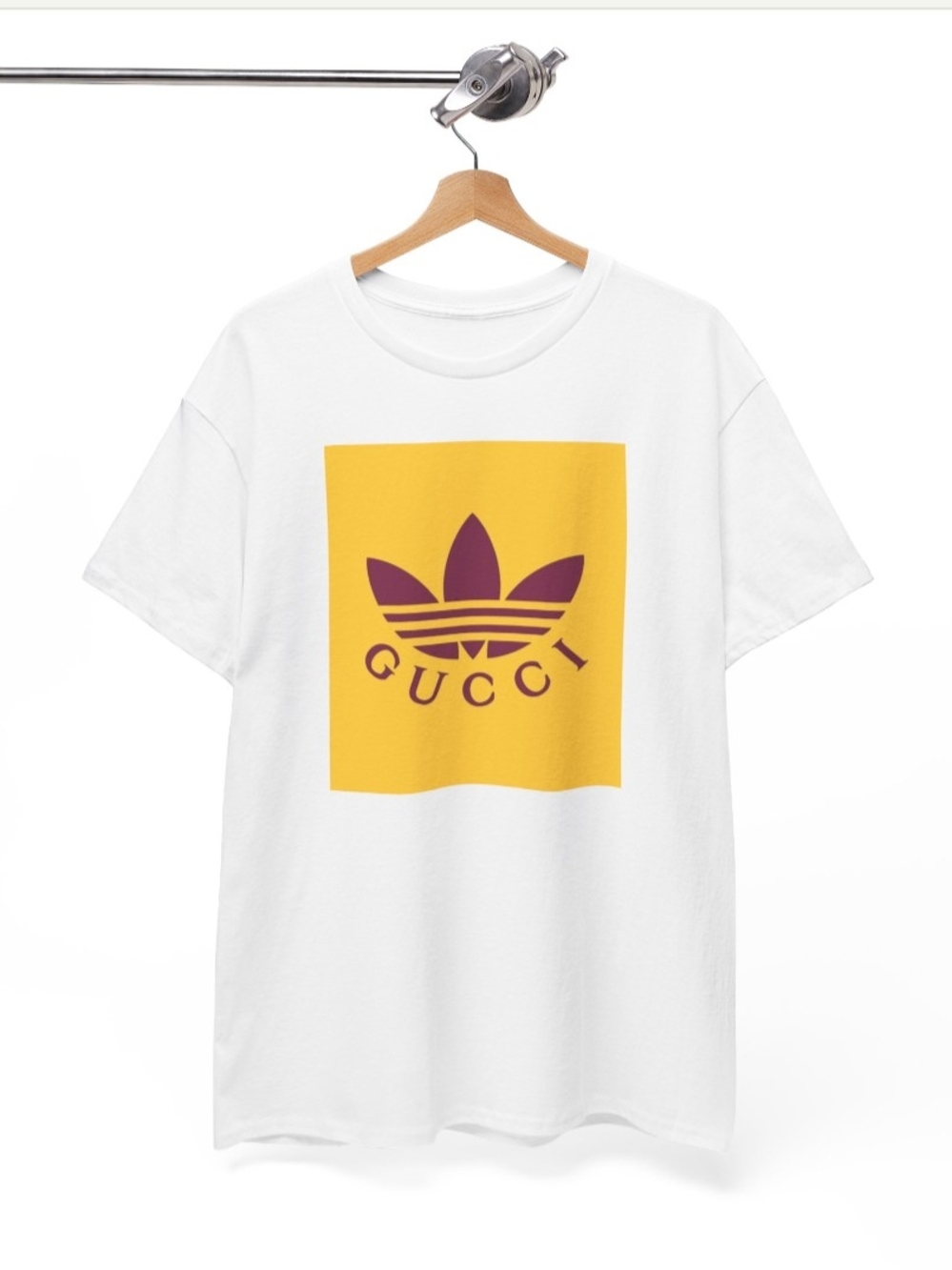 Gucci White Tee with Yellow Square and Purple Logo